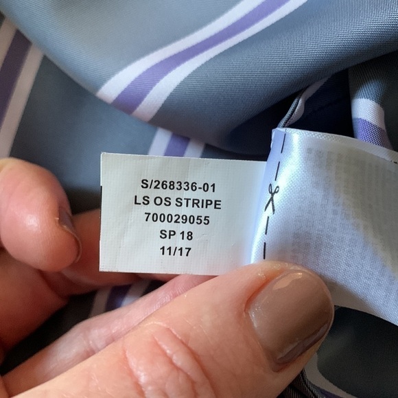 BANANA Republic Long-sleeve One Shoulder Striped Blouse - Purple/Navy Combo - Picture 10 of 13